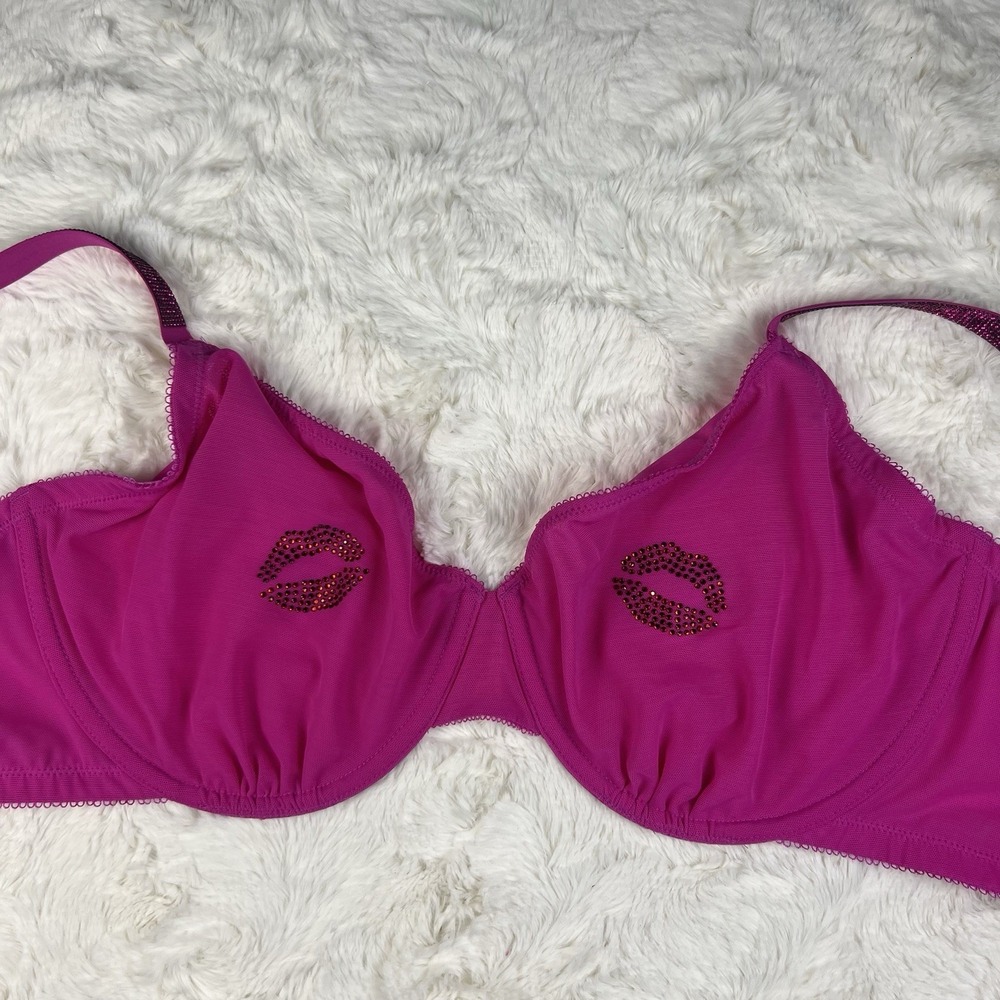 Victoria's Secret Very Sexy Mesh Bra Pink Kiss Embellished Shine Strap 38D NWT